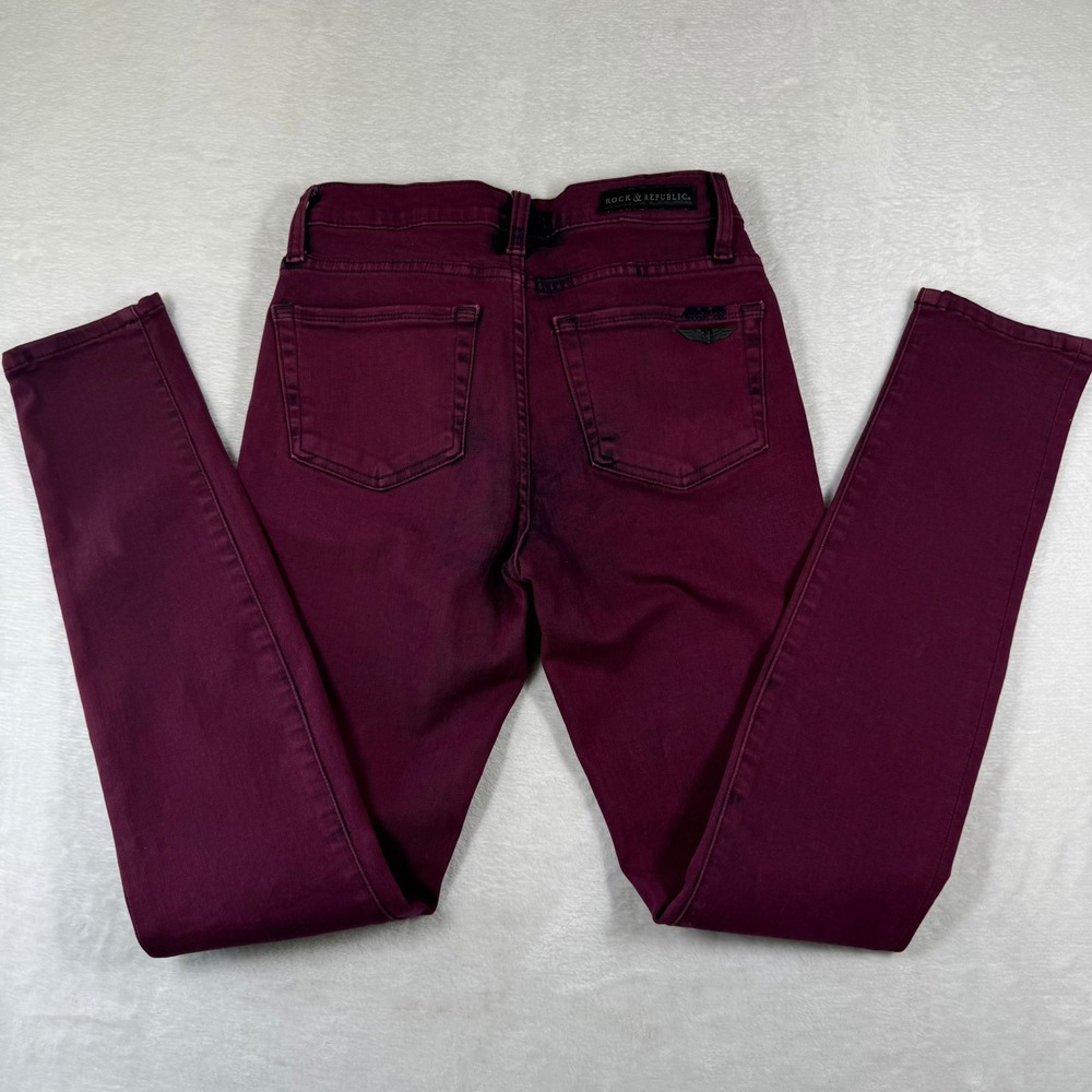 Rock & Republic Burgundy Skinny Jeans Womens Mid Rise Stretch Denim Wineโ Red 2